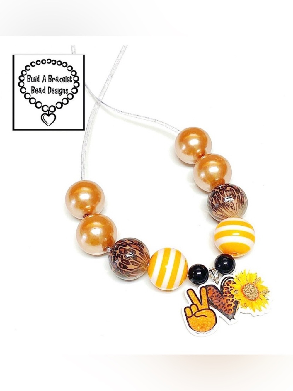Handmade Peace Love Leopard Sunflowers Adjustable Necklace